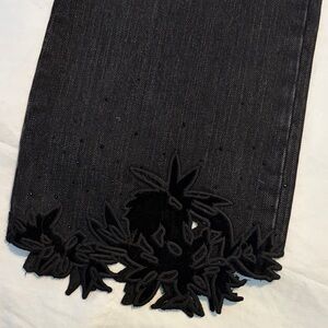 Liu Jo Black Embellished Jeans Size 28 Floral Velvet Hem Rhinestones NWT